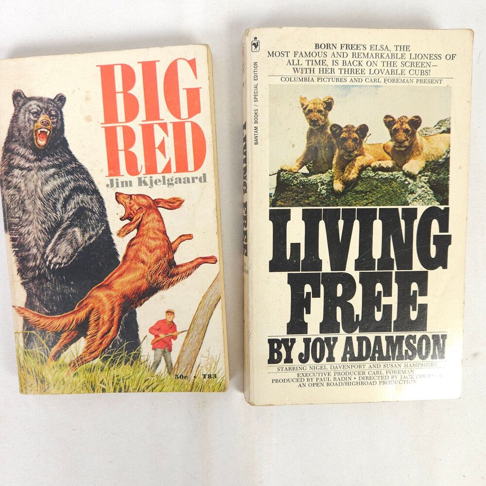 Vintage Animal Book Lot - Living Free by Joy Adamson - Big Red by Jim Kjelgaard‎